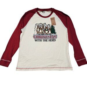 Christmas With The Herd LazyOne‎ Long Sleeve Pajama Tee Shirt L